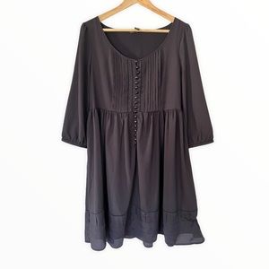 H&M Lined Dark Navy Dress With Pleat & Button Front Detail